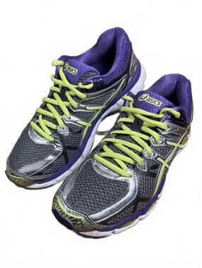 Asics Women's Running Shoes Gray Purple Lime Green Size 8